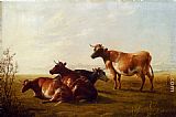 Cows Canvas Paintings - Cows in a Meadow